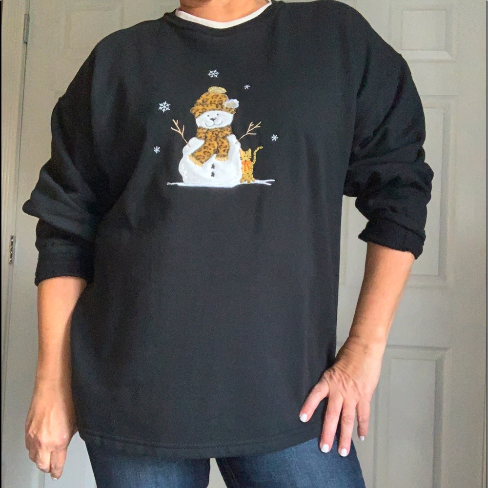 Women’s sweatshirt black size L with embroidered snowman